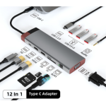 Type C Multiport 12 in 1 Adapter Space GreyHDMI x2 4K@30Hz USB-C PD 100W USB3.0 5Gbps x3